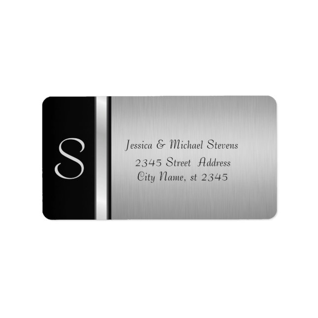 Elegant modern silver/ black monogram wedding label (Front)