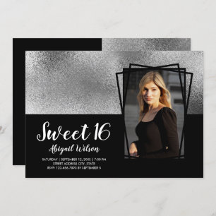 Elegant modern silver black sweet sixteen birthday invitation