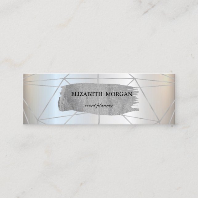 Elegant Modern Silver  Brush Stroke Geometric Mini Business Card (Front)