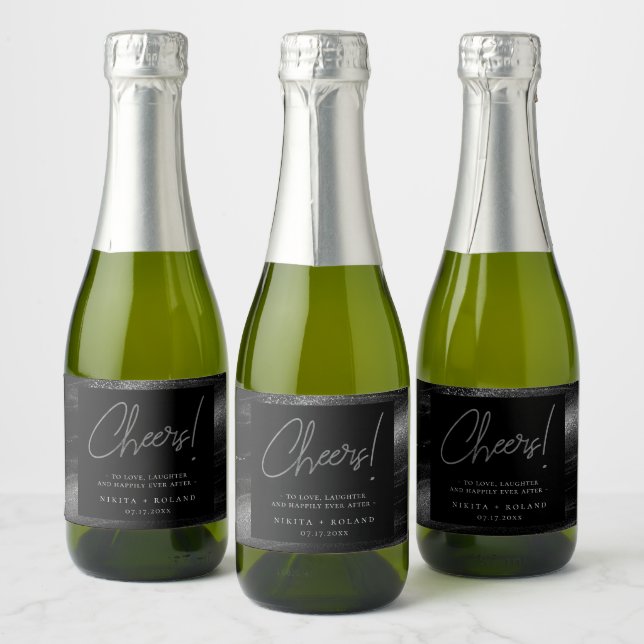 Elegant Modern Silver Cheers Personalised Sparkling Wine Label (Bottles)