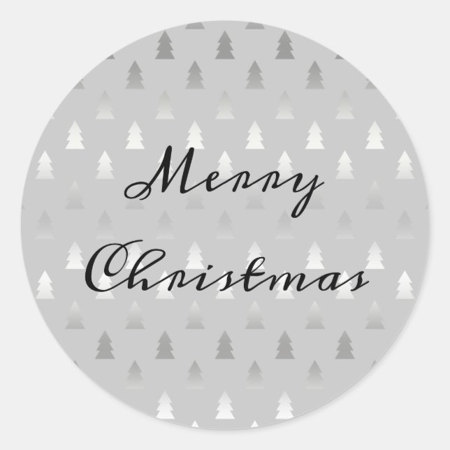 elegant modern silver Christmas tree pattern Classic Round Sticker (Front)