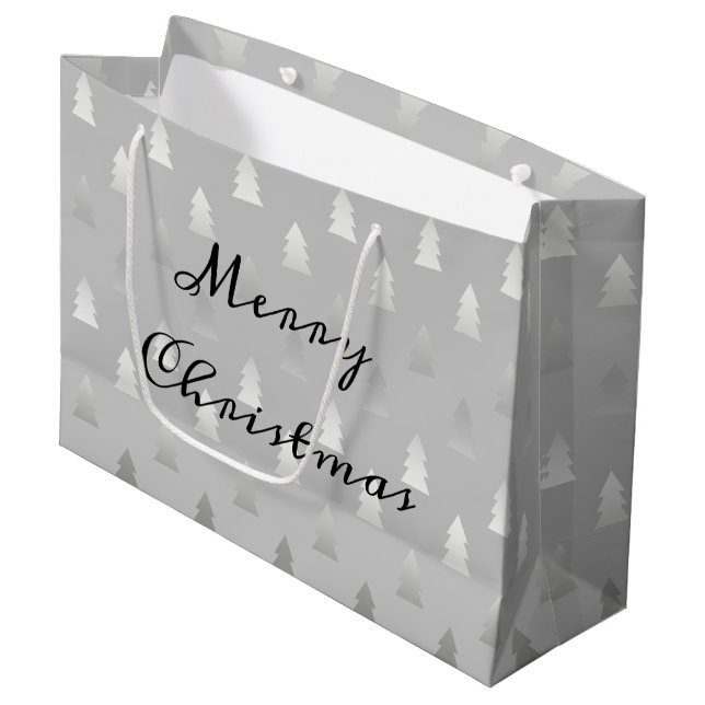 elegant modern silver Christmas tree pattern Large Gift Bag (Front Angled)