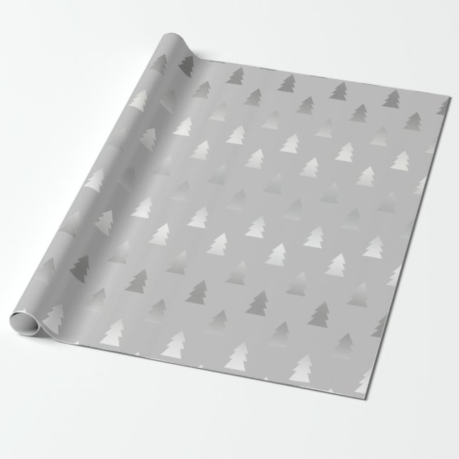 elegant modern silver Christmas tree pattern Wrapping Paper (Unrolled)