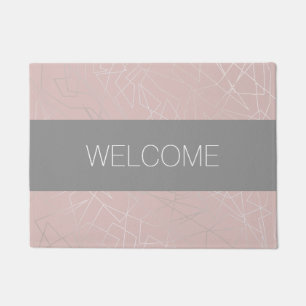 Elegant modern silver geometric triangles pink doormat