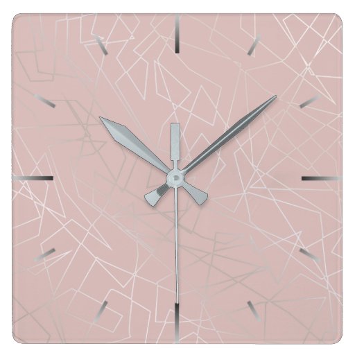 Image of Elegant modern silver geometric triangles pink Square Wall Clock