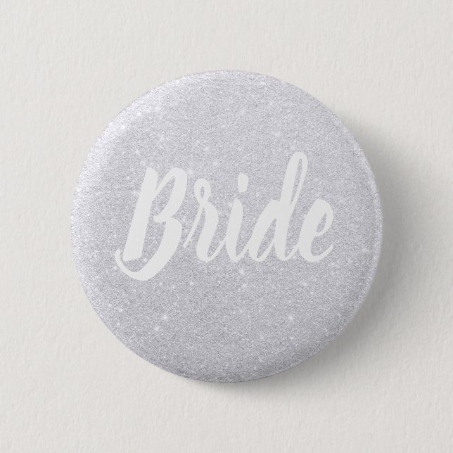 Elegant modern silver glitter bride wedding 6 cm round badge (Front)