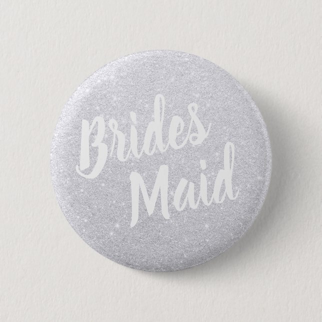 Elegant & modern silver glitter bridesmaid wedding 6 cm round badge (Front)