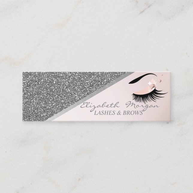 Elegant  Modern Silver Glitter, Faux Lashes Mini Business Card (Front)