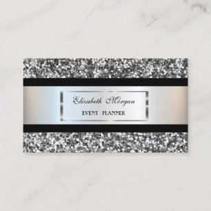 Elegant  Modern,Silver  Glitter Frame,Black Stripe Business Card