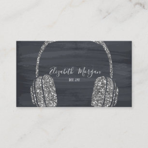 Elegant Modern Silver Glitter Headphone DJ Business Card