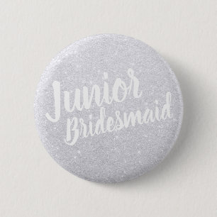 Elegant modern silver glitter junior bridesmaid 6 cm round badge