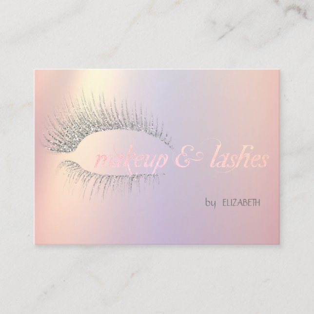 Elegant Modern Silver Glitter Lashes, Makeup Business Card (Front)