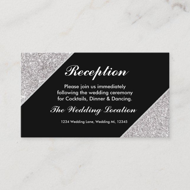 Elegant modern silver glitter on Black Enclosure Card (Front)