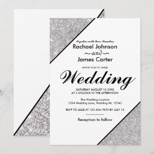 Elegant modern silver glitter on white background invitation