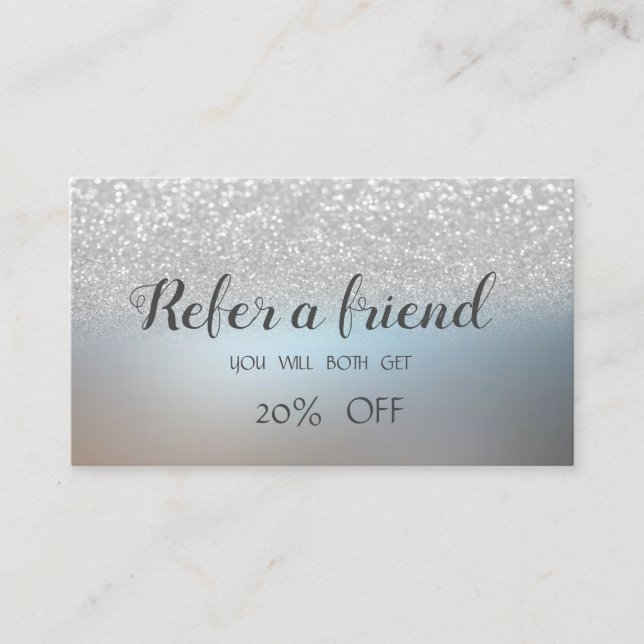 Elegant Modern Silver  Glitter Referral Card (Front)