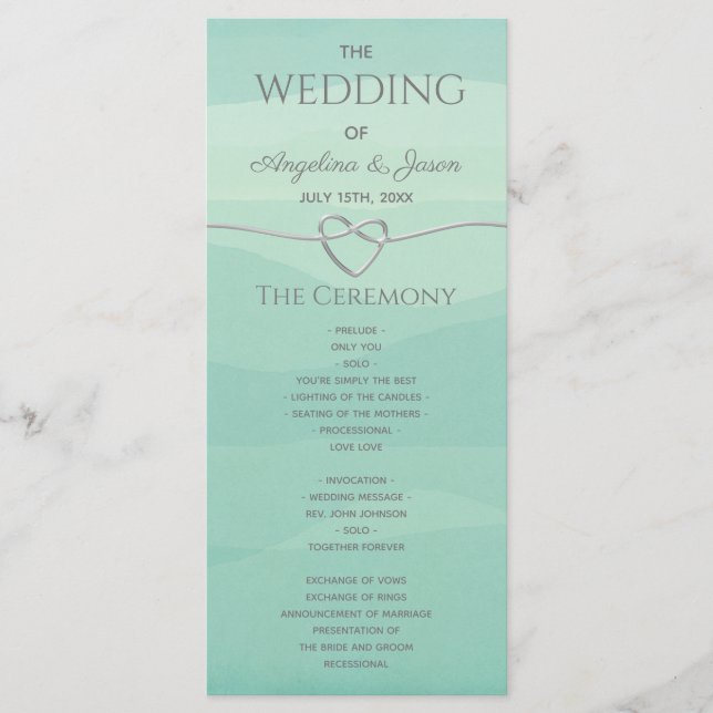 Elegant Modern Silver Green Wedding  Programme (Front)