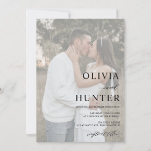 Elegant Modern Silver Grey Wedding Photo Invitation