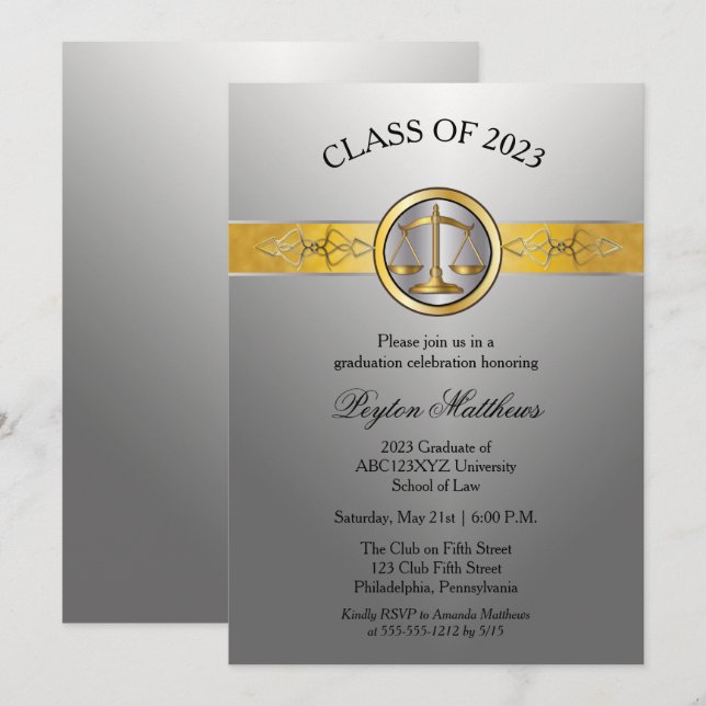 Elegant Modern Silver Law School Graduation Invitation (Front/Back)