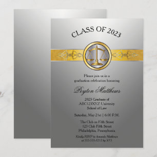 Elegant Modern Silver Law School Graduation Invitation