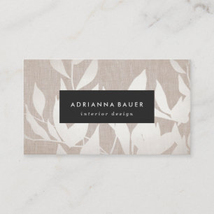 Elegant Modern Silver Leaves Nature Tan Linen Look Business Card