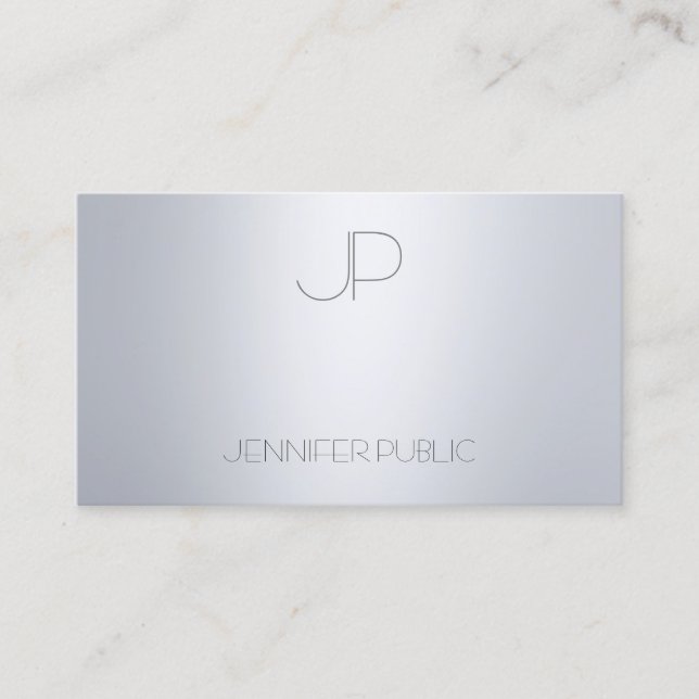 Elegant Modern Silver Look Monogram Chic Template Business Card (Front)