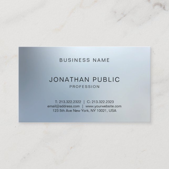 Elegant Modern Silver Look Plain Professional Business Card (Front)