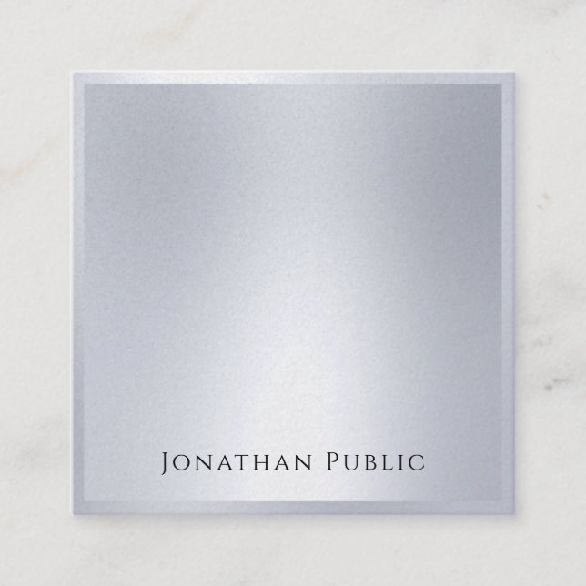 Elegant Modern Silver Look Template Glamour Trendy Square Business Card (Front)