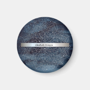Elegant Modern Silver Mandala Stripe Navy Blue Magnet