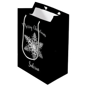 Elegant modern silver Merry Christmas snowflake Medium Gift Bag