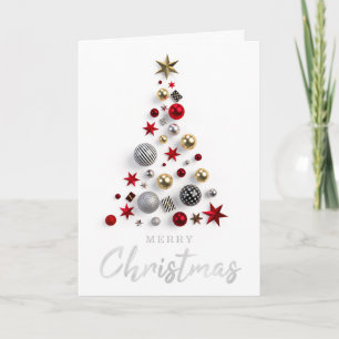 Elegant Modern Silver Merry Christmas Tree Holiday Card