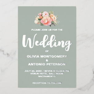 Elegant Modern Silver Peony light Sage Wedding