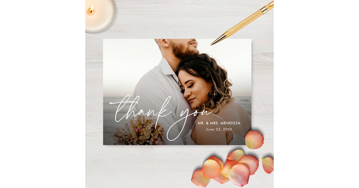 Elegant Modern Simple 2 Photos Wedding Thank You Card | Zazzle