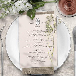 Elegant modern simple beige, arch initials wedding menu