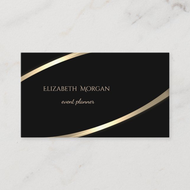 Elegant  Modern Simple  Black,Gold Stripe Business Card (Front)
