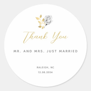 Elegant Modern Simple Black White Gold Wedding Cla Classic Round Sticker