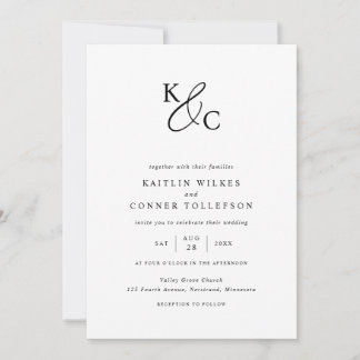 Elegant Modern Simple Black & White Wedding Invitation