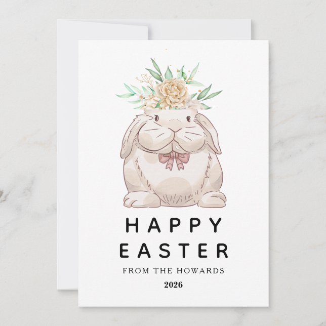 Elegant Modern Simple Bunny Happy Easter Photo Holiday Card (Front)