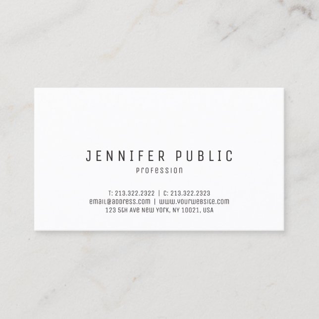 Elegant Modern Simple Design Plain Trendy White Business Card (Front)