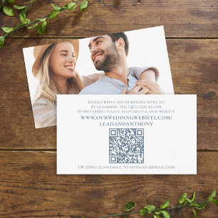Elegant Modern Simple Dusty Blue QR Code Photo Enclosure Card