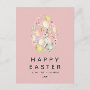 Elegant Modern Simple Floral Bunny Happy Easter Holiday Postcard