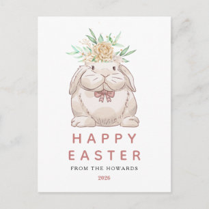 Elegant Modern Simple Floral Bunny Happy Easter Holiday Postcard