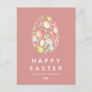 Elegant Modern Simple Floral Bunny Happy Easter Holiday Postcard