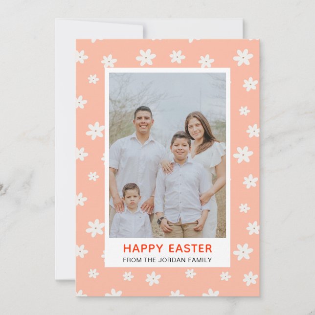 Elegant Modern Simple Flower Happy Easter Photo Holiday Card (Front)