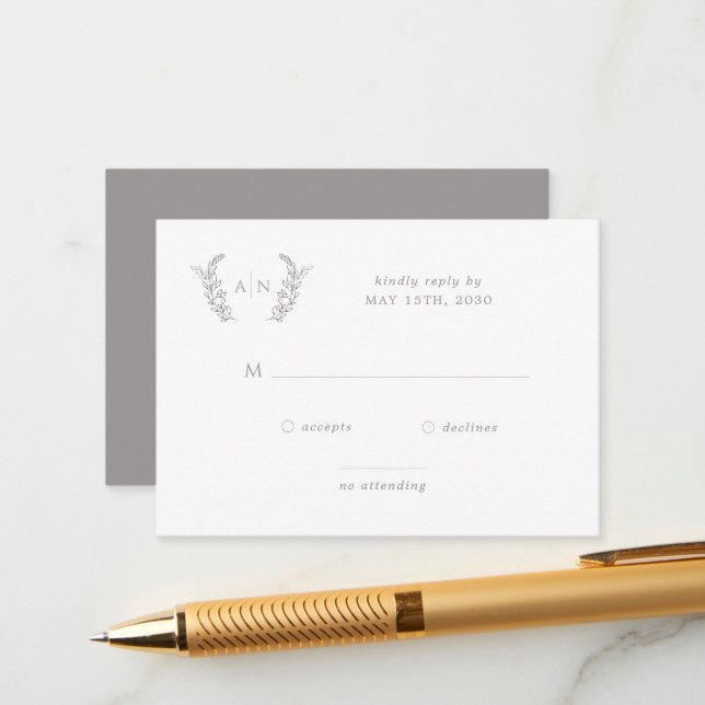Elegant modern simple formal monogram wedding RSVP Enclosure Card (Front/Back In Situ)