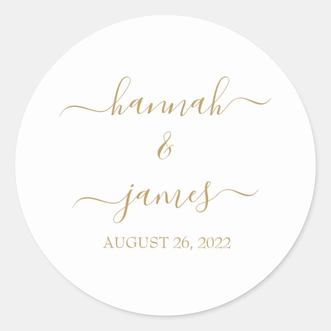 Elegant Modern Simple Gold Calligraphy Wedding Classic Round Sticker (Front)