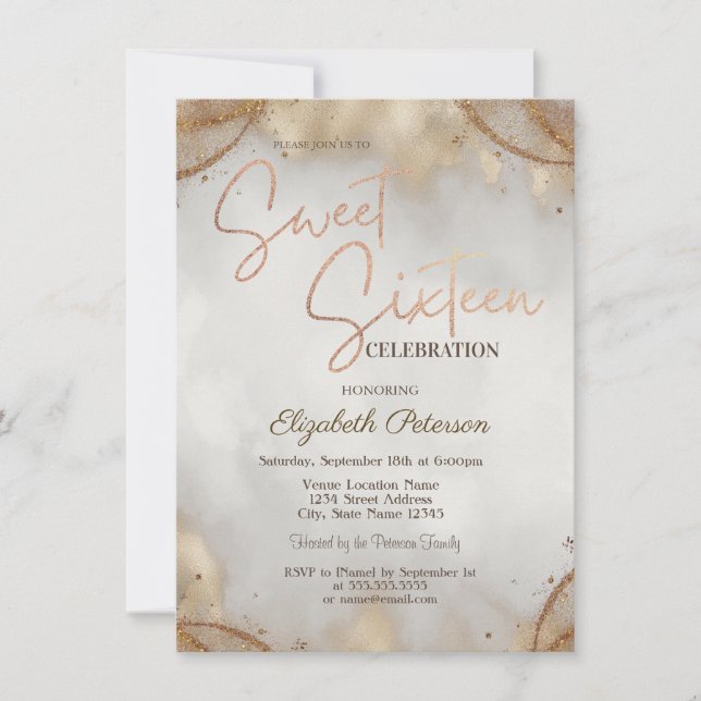 Elegant Modern Simple Gold Touch Sweet 16  Invitation (Front)