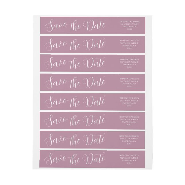Elegant Modern Simple Mauve Wedding Save the Date Wrap Around Label (Sheet)