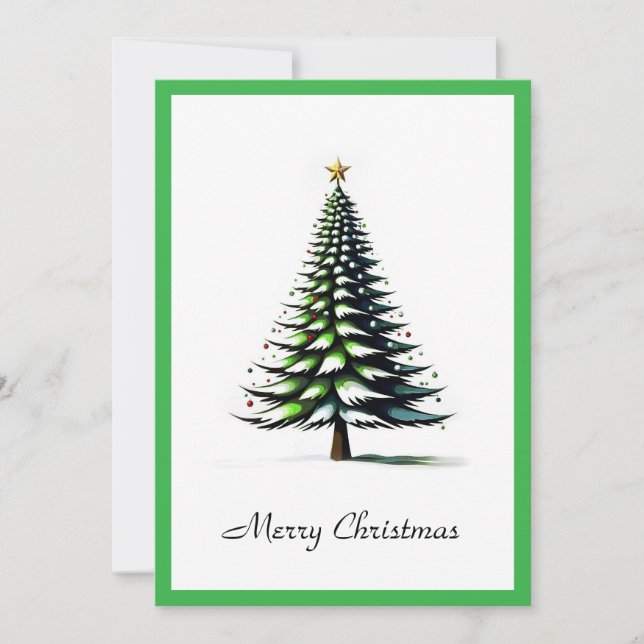 Elegant Modern Simple Minimalist Christmas Tree  Holiday Card (Front)