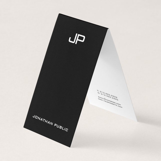 Elegant Modern Simple Monogram Tent Fold Folded Business Card (Front)