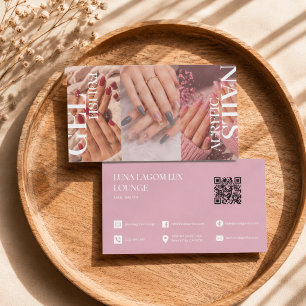 Elegant Modern Simple Pink Photo Nail Artist Business Card